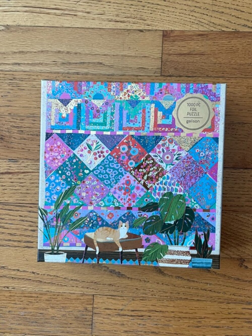 Galison Quilter's Corner 1000-Pc Foil Puzzle - Victoria Ball Cat Quilt Artwork